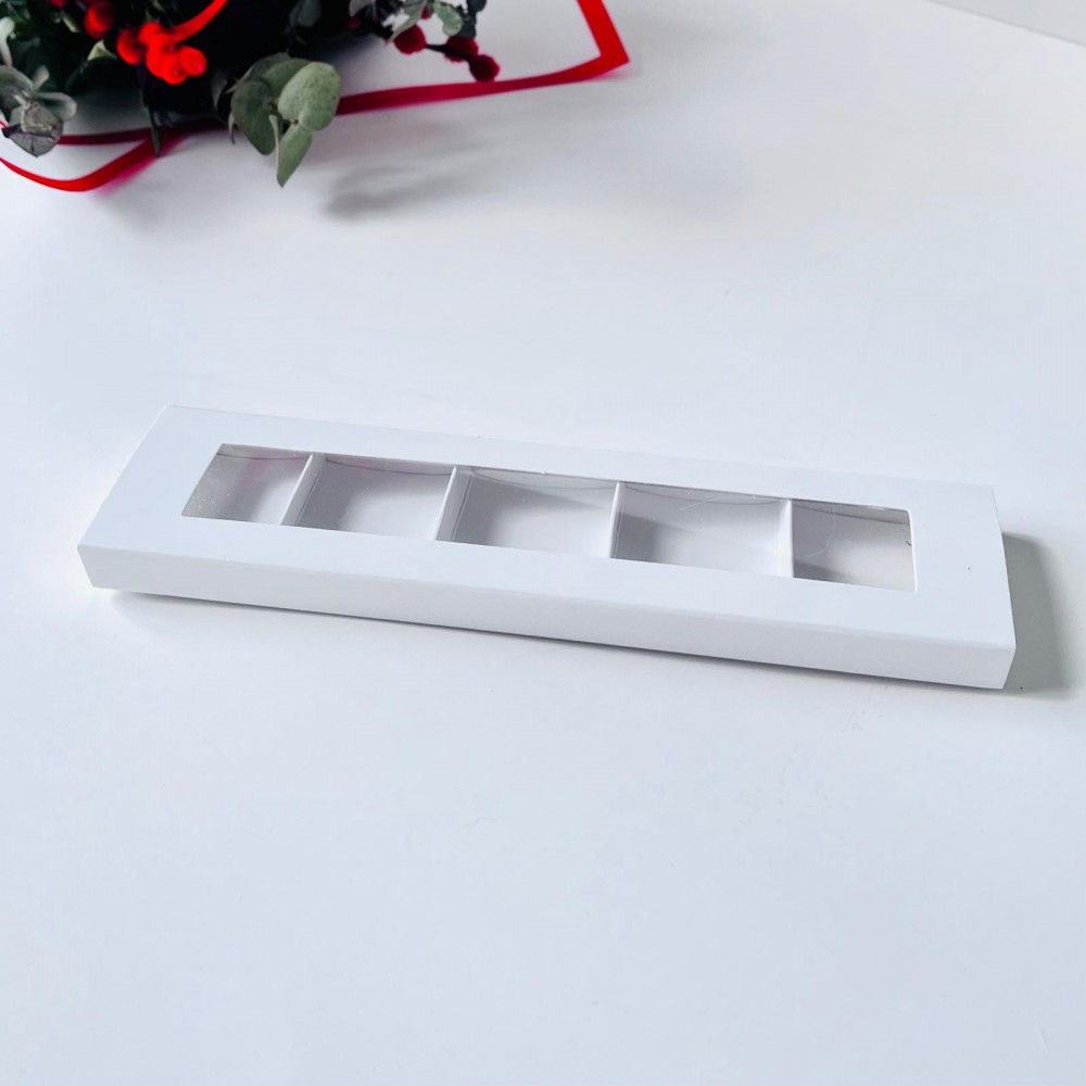 5x21x1,5 cm Beyaz Pencereli Sürgülü Kutu (5 bölmeli) — ürün görseli